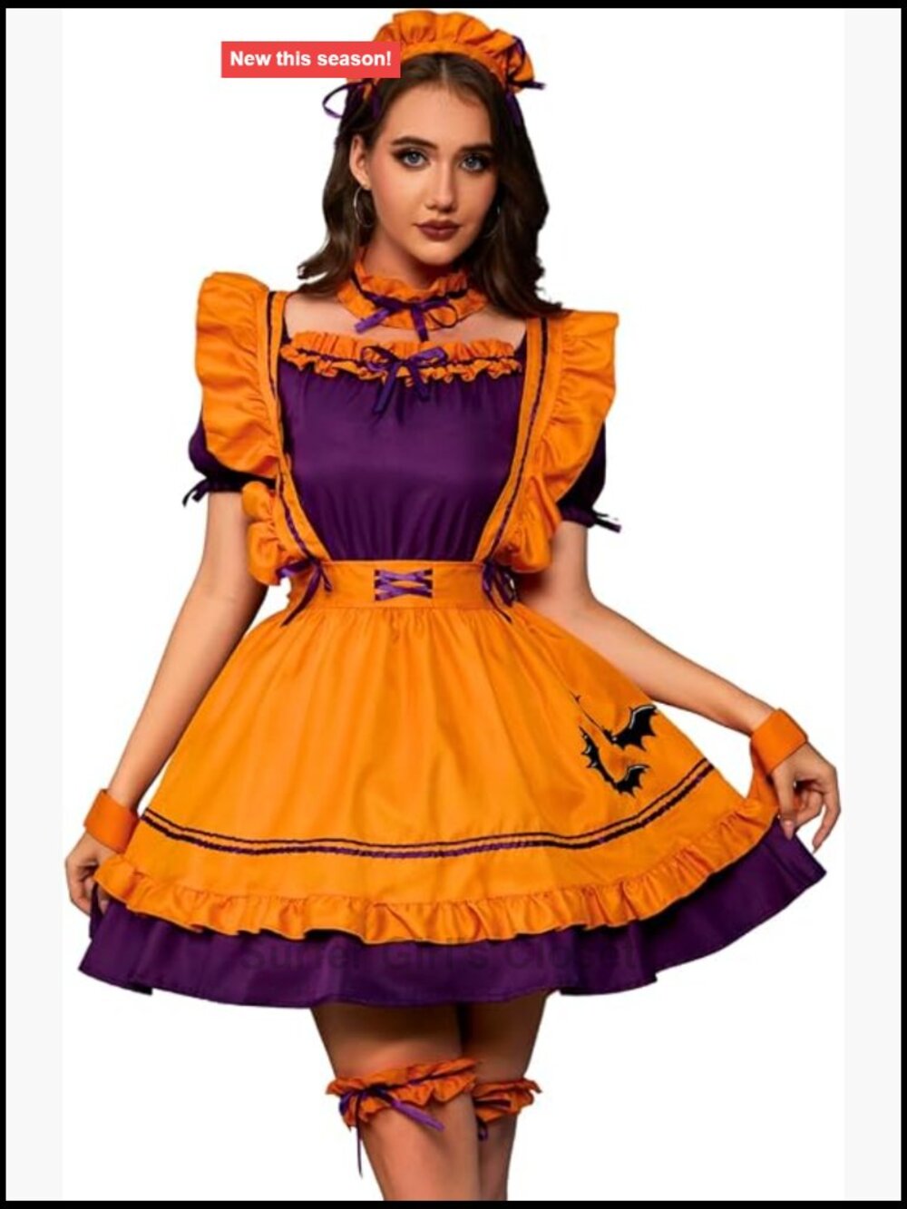 French Maid Pumpkin Dress 8Pc Cosplay Costume Puff Sleeve Zip